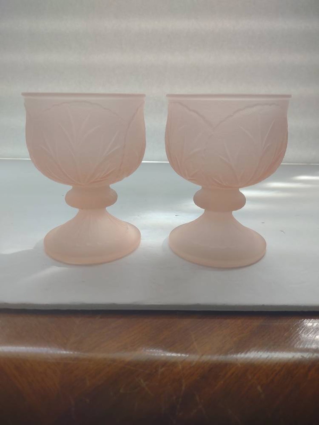 Tiara Indiana Glass Frosted Pink Goblets Vintage Set of 2 Etsy