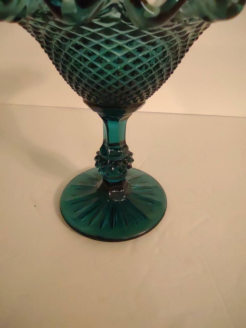 Fenton Footed Candy Dish Compote Vintage Teal Glass Ruffled Etsy