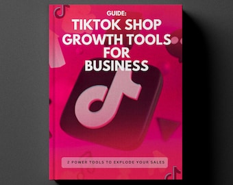Puede incluir: Una portada de libro con un fondo degradado rosa y rojo. El título dice "Guide: TikTok Shop Growth Tools for Business" en texto blanco. Se presenta un gran logotipo de TikTok. La parte inferior de la portada dice "2 Power Tools to Explode Your Sales."