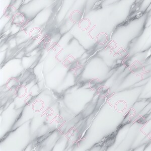 May include: A white and grey marble effect pattern with natural veining. The design has a realistic stone appearance. The pink text "COLORFLEX" is overlaid across the image. Ideal for backgrounds and surfaces.