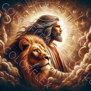 Jesus and Lion Wall Art, Lion of Judah, Jesus Christ Christian Art, Home Decor, Digital Art, Digital Print Instant Download, High Resolution