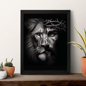 Jesus and Lion Premium Frame Poster | High Quality Captivating Image Frame