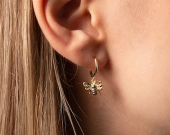 Bee hoop earrings | Bee Earrings | Gold Bee Earrings | Dangle hoop earrings | Dainty earrings | Gifts for Christmas | Gifts for her | Animal