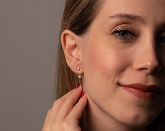 Ear jacket Earring, Front Back Earring, Ear Climber, Statement Silver Earring, Layered CZ Earring, Minimalist Fashion, Gold Handmade Earring