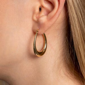 Silver Oval Chunky Dangle Earrings, Gold Bold Earrings, Thick Chunky Hoop Earrings, Statement Earrings, Large Chunky Hoop, Gift For Her