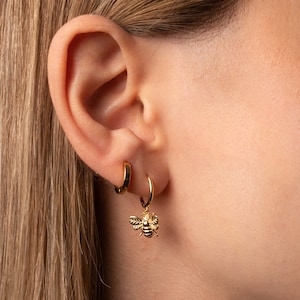 Bee hoop earrings Bee Earrings Gold Bee Earrings Dangle hoop earrings Dainty earrings Gifts for Christmas Gifts for her Animal image 2