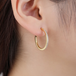 Large Diamond Huggie Hoop Earring, Gold CZ Hoop Earrings, Silver Sparkly Hoop Earrings, Opal CZ Hoop Earring, Christmas Gift, Gift For Her