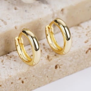 Gold Huggie Hoop Earrings: Thick Sterling Silver Everyday Hoops