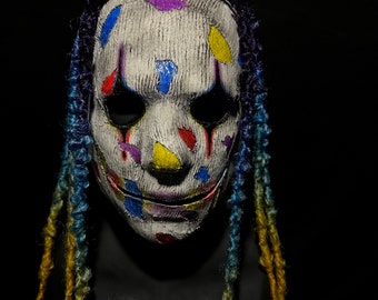 Regenbogen-Stalker-Latexmaske | gruselige Maske, Clownmaske, Halloween-Maske, Über-Ohr-Maske