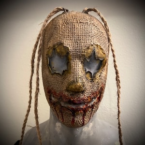 Original Burlap Horror Mask,paper Mache Mask,scary Mask,satan  Mask,antichrist Mask,scarecrow Mask,witch Mask,macabre Art,halloween Mask 