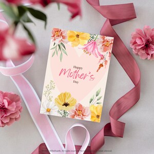 Muttertagskarte - Blumenherzkarte, glücklicher Muttertag, druckbare Karte für Mama, sofortiger Download, digitale Grußkarte PDF