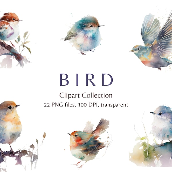 Watercolor Bird Clip Art, 22 Pcs, For Invitations, Scrapbooks, Weddings, Crafts, Paper Projects, Bird Clipart, Bird PNG