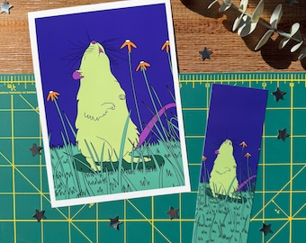 Quirky Rat Art Print | Rat Bookmark | Colorful Luster Finish