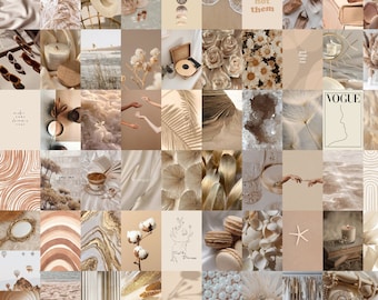 Beige neutrale digitale fotocollagekit | 60 afbeeldingen, digitale download, esthetische wanddecoratie, kamerdecoratie, afdrukbare posters, beige muurkunst