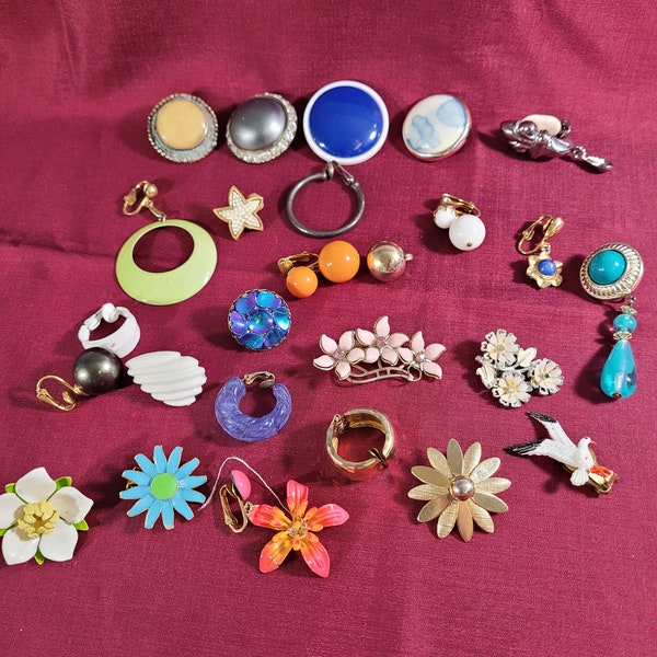 Vintage Costume Junk Jewelry - Clip-On SINGLE Earring Lot