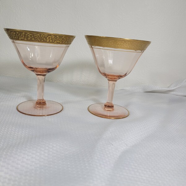 Vintage Pink Depression Glass Rambler Rose Stemware Cocktail Wine Champagne