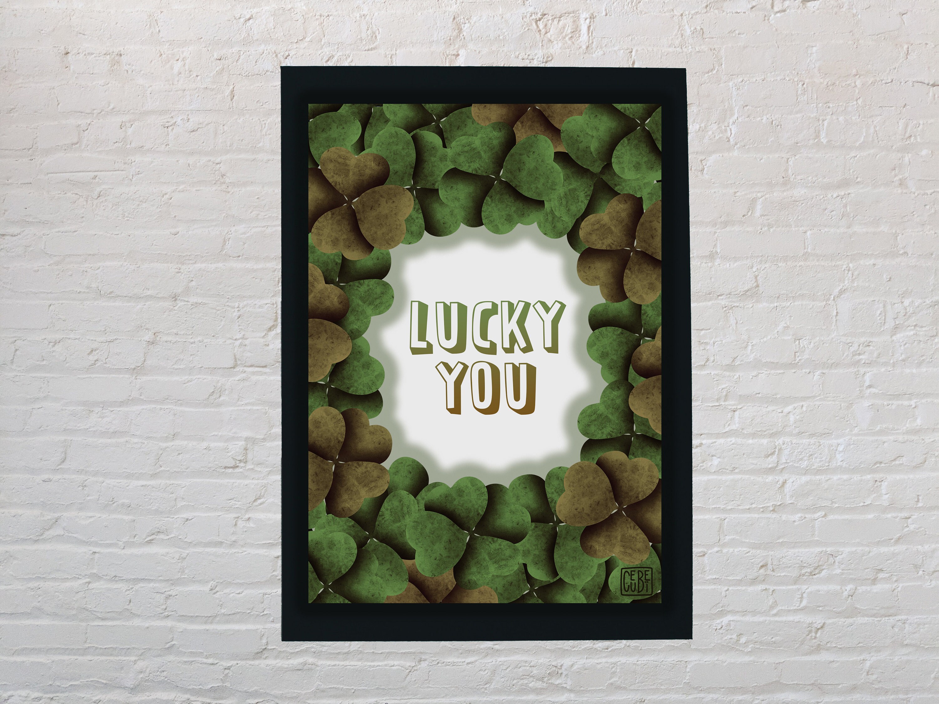 Affiche Lucky You - Format A4 ou A5 Illustration Décoration Murale Trèfle Porte Bonheur