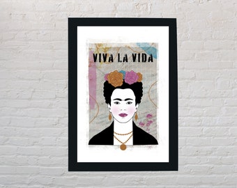 Affiche Frida, Viva la vida, format A4, illustration, femme, Mexique