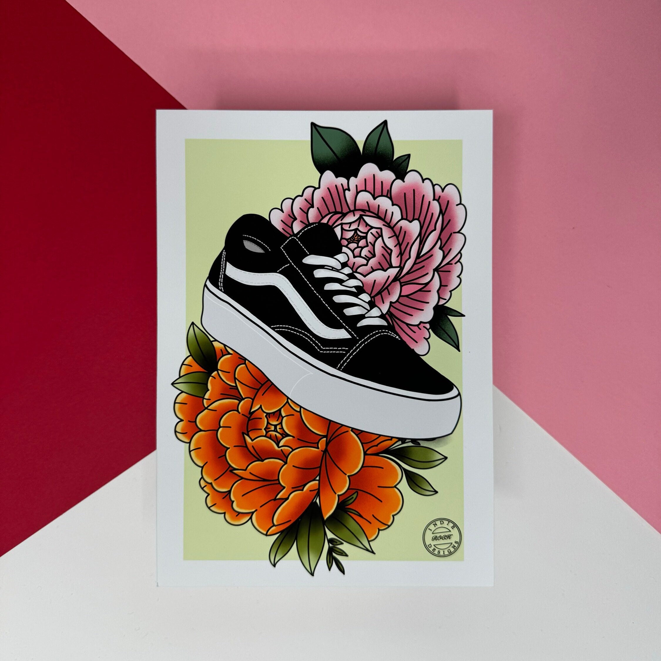 Old Skool Vans Print Vans Shoe Tattoo Style Print Peony Flower Indie Rock Designs A5 A4 Print A4 Print Indierockdesigns Etsy UK