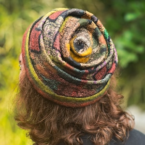 Colorful Nuno Felted - Silk/ Wool Hat - One of a kind, handmade