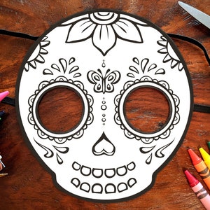Masque de crâne de sucre | Activité de coloriage imprimable pour les enfants | Dia de los Muertos Jour des Morts Halloween Children’s Craft PDF Téléchargement instantané