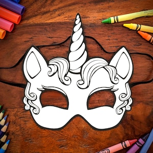 Máscara de Unicornio / Actividad para colorear imprimible para niños / Favor de fiesta artesanal para niños / Descarga instantánea en PDF