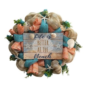 Beach Wreath for front door, Summer Wreath for front door, vacation decor, summer house decor, sea shell wreath, sea shell decor, beach gift