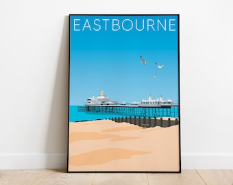 Eastbourne Beach & Pier Illustration | Eastbourne Pier | Eastbourne Beach | Illustration Art | Poster | Artwork | East Sussex | England