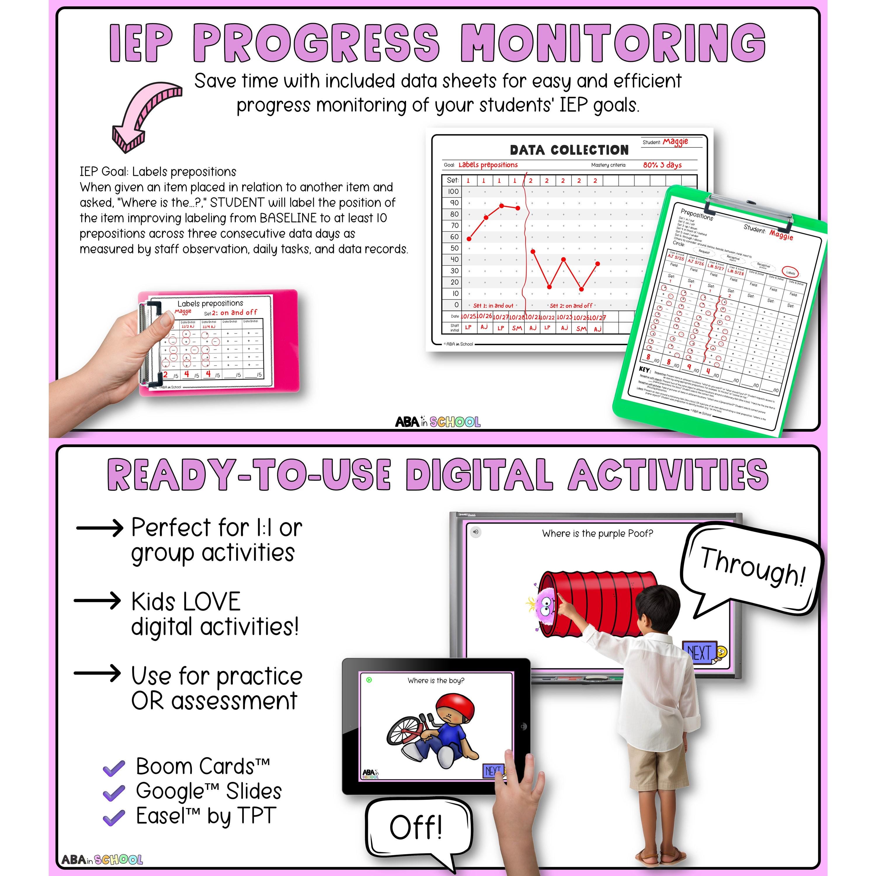 Preposition Visuals Expressive Vocabulary Iep Data Binder Ablls