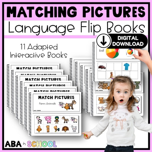 Matching Identical Pictures Flip Books | Speech Therapy ABA Special Education | Adaptive Books