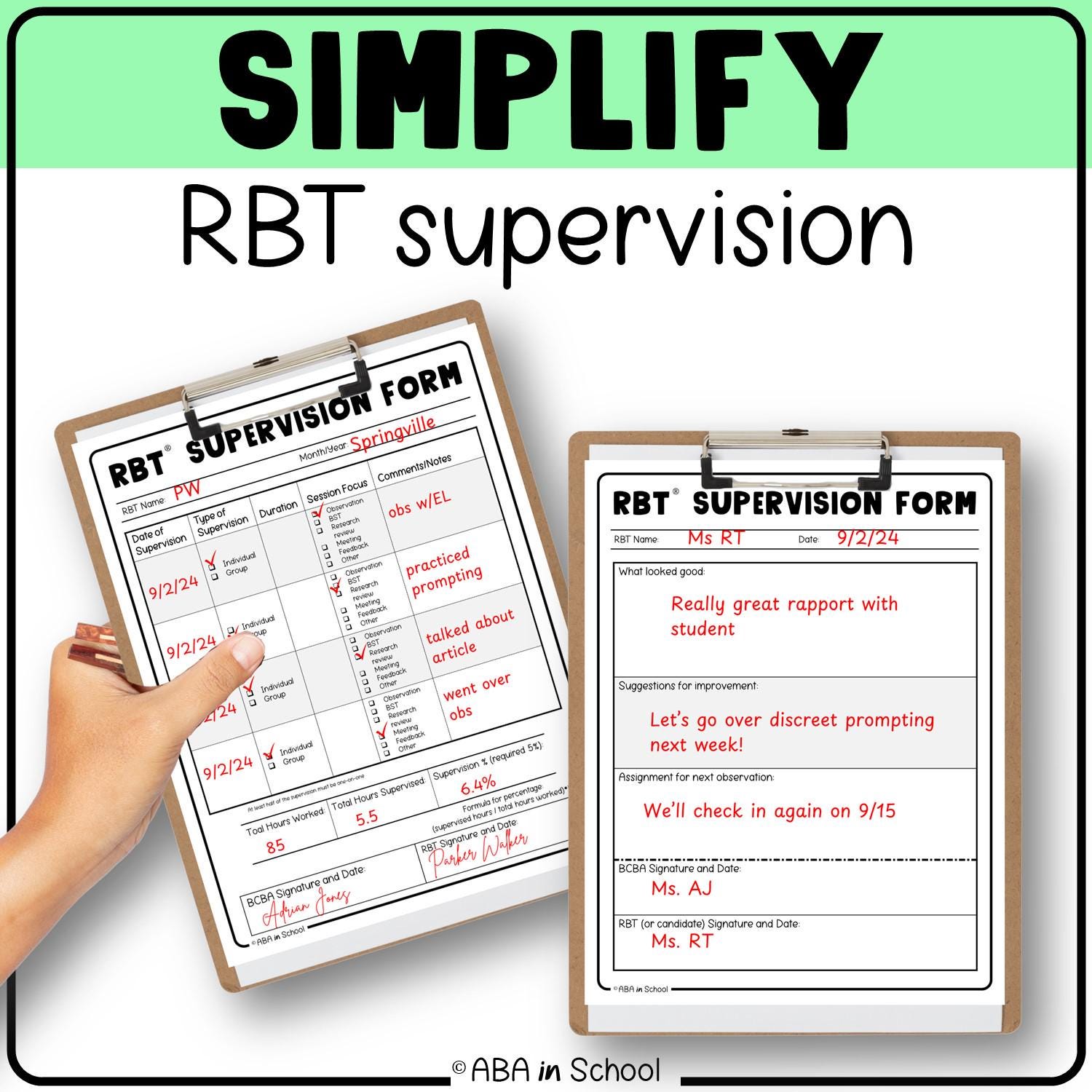RBT Supervision Tracker - Classroom Behavior Observation Form - Data ...