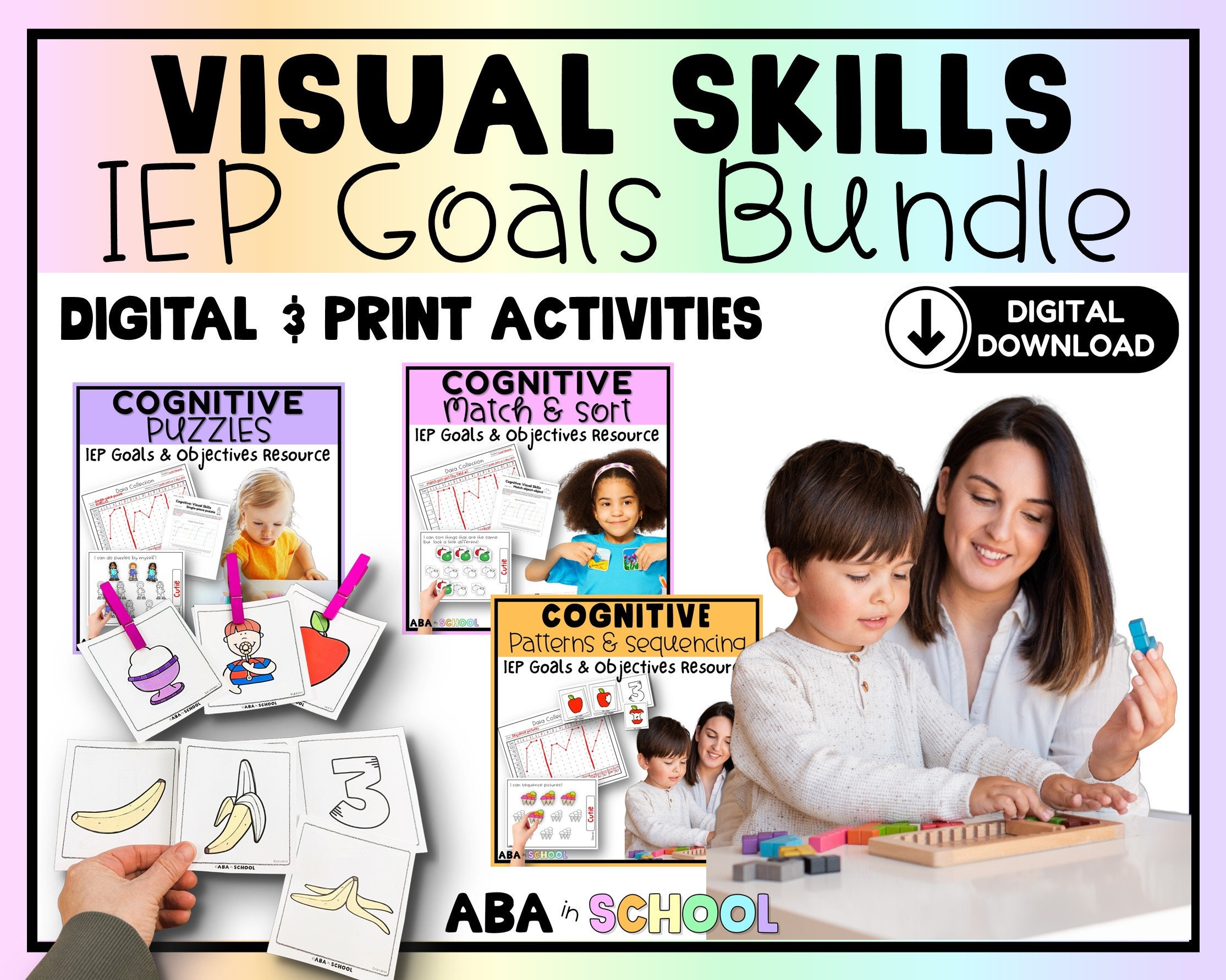 Visual Skills Cognitive IEP Goals and Objectives Tracking Special Education ABA Matching Patterns Sequencing Activities Etsy