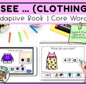 Adapted Book Core Vocabulary Words I See - CLOTHING AAC activity