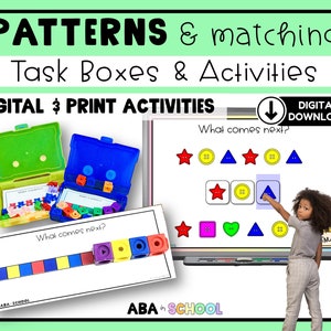 Matching and Patterns Task Boxes for Special Education or Preschool Math Centers