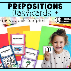 Flashcards de prépositions pour les activités de cartes de tâches, l'orthophonie et l'éducation spécialisée