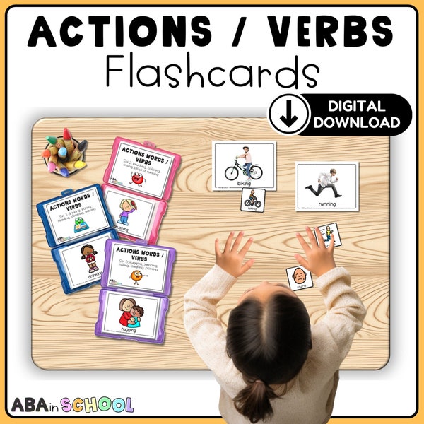 Tarjetas didácticas de verbos de acción para tarjetas de tareas Actividades Habla, lenguaje y educación especial