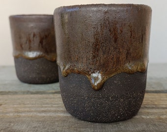 Handmade, Dark Ceramic Set of 2 Coffee/Espresso Cups; Ceramic Cups for Coffee/Espresso Lovers