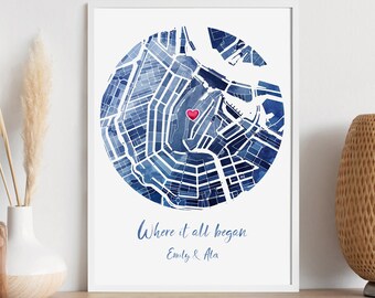 Where We Met Watercolor Map - Gift for her or him - Gift for couples - Personalized Map - Anniversary Gift -  DIGITAL DOWNLOAD or PRINT