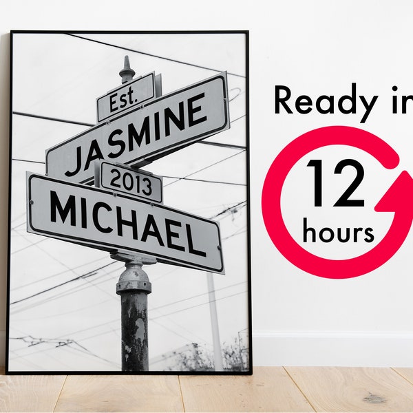 Customizable Printable Digital Street Sign Art for Engagements and Weddings, Personalized with Your Names, Last Minute Bridal Shower Gift