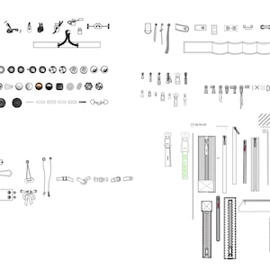 Details and Trims Flat CADS Tech Drawings- Buttons,Zips,Loops,Buckles and must more