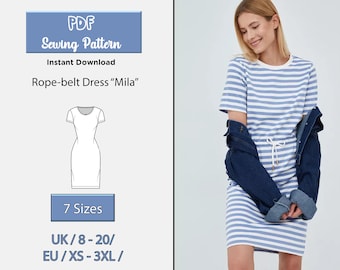 T-shirt Dress Sewing Pattern, Women dress sewing pattern, Short sleeve dress pattern, Oversized dress pattern, XS-3XL, Instant download