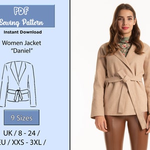 PATTERN giacca da cucito PDF, modello di cucito cintura giacca avvolgente, giacca cappotto donna PDF, modello cappotto cintura, download istantaneo, A4, stampabile