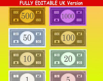 Druckbares bearbeitbares Monopoly Geld PNG / PSD - Sofortiger Download, hochwertiges Design für unbegrenztes Drucken, perfekt für Spielabende und Projekte