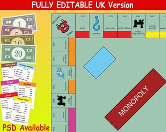Monopoly 100% original editable template, game night, printable game, custom monopoly, UK version original, digital download