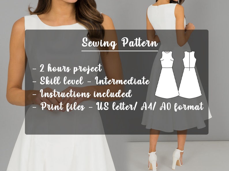 Wedding Dress Digital PDF Sewing Pattern, Wedding Guest Dress, Digital