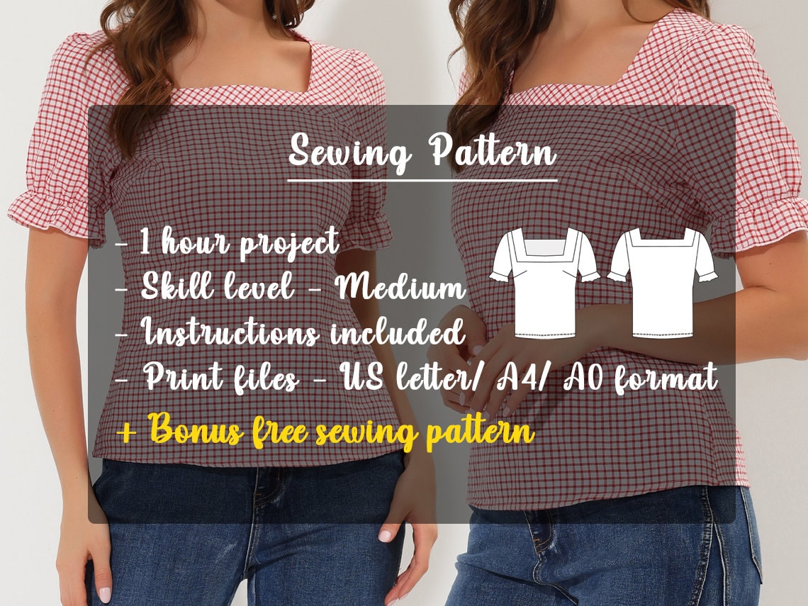 Sewing Top Pattern Square Neck Blouse Sewing PDF Pattern Summer Top