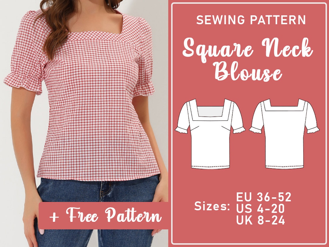Sewing Top Pattern Square Neck Blouse Sewing PDF Pattern Summer Top ...