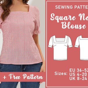 Sewing Top Pattern Square Neck Blouse Sewing PDF Pattern Summer Top ...