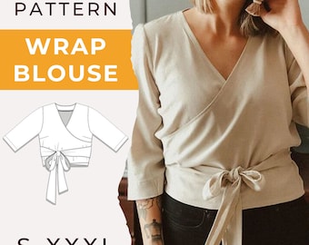 Wrap Blouse Sewing Pattern for Women PDF, S-XXXL, Top Sewing Pattern, Women Sewing Pattern, Easy pattern PDF, Beginner Sewing Pattern