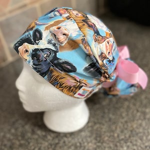 Cow Surgical Ponytail Scrub Cap Hat Holstein Charlet Highland Hereford Cattle mens womens unisex adjustable long hair bun cover surgery euro style